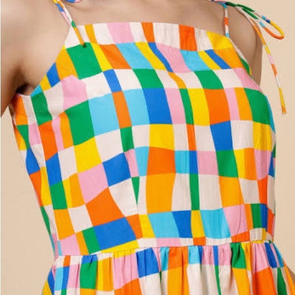 Wild & Pree Audrey Rainbow Rush Print Colorful Checkered Jumpsuit Medium pockets - Picture 15 of 16